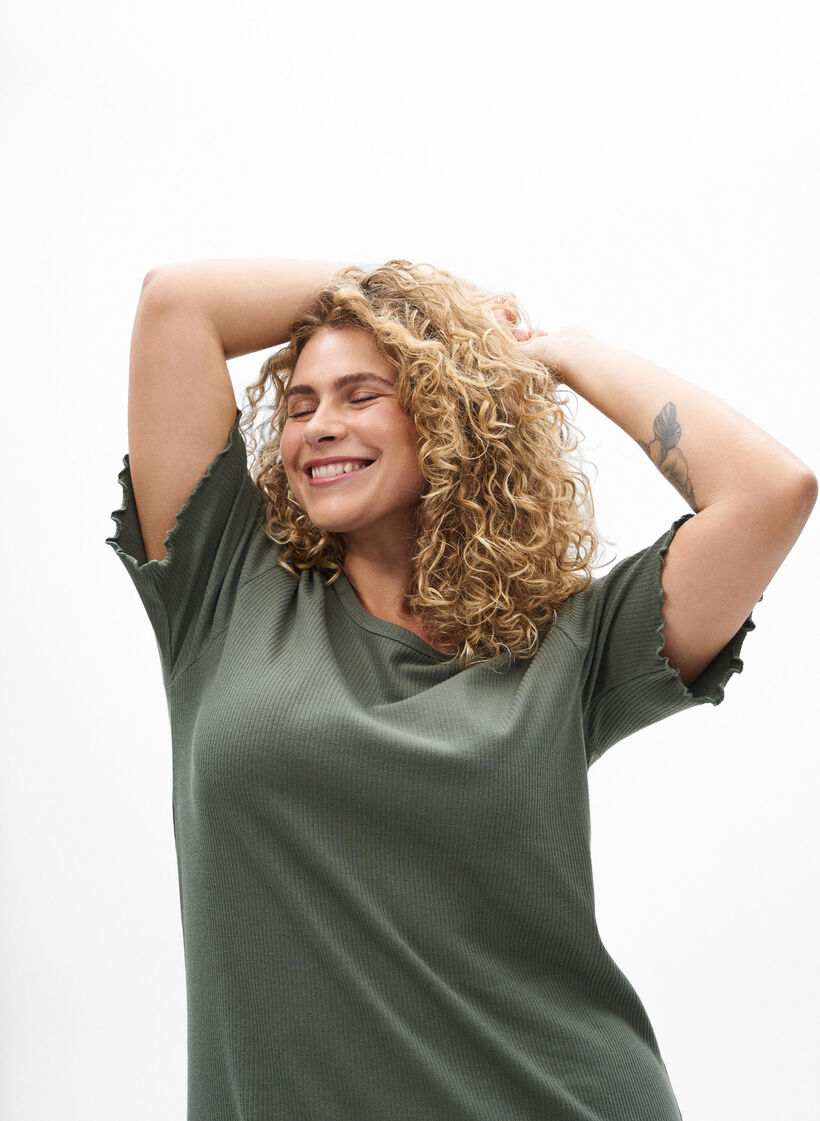 Maxikjole i jersey med korte ermer, Grønn, Model image number 2