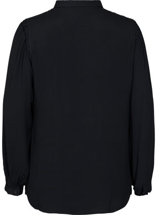 Langermet viskoseskjorte med volangdetaljer, Black, Packshot image number 1