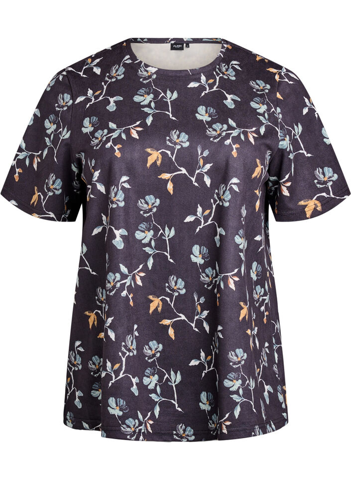 FLASH - T-skjorte med blomstertrykk, Svart, Packshot image number 0