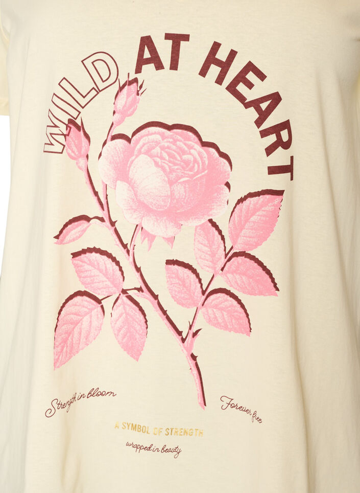 Bomull T-skjorte med fronttrykk og V-hals, Beige, Packshot image number 2
