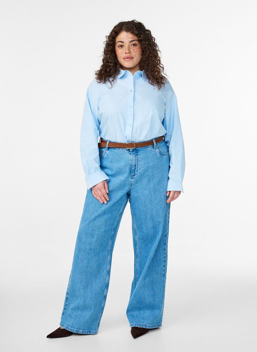 Langermet bomullsskjorte, Blå, Model