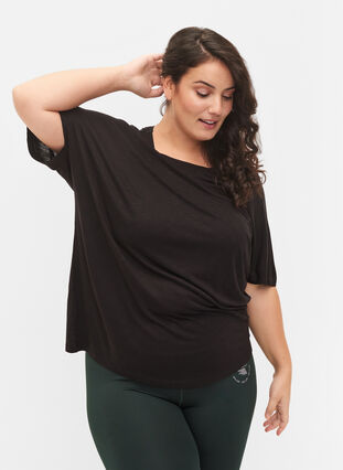 Trenings T-skjorte i viskose med rund hals, Black, Model image number 0