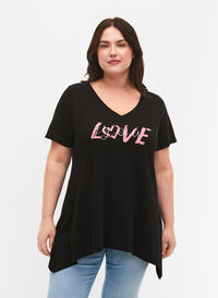 T-skjorte av bomull med korte ermer, Black LOVE, Model