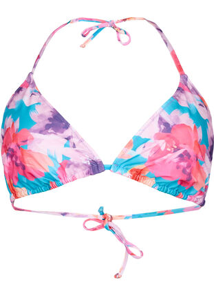 Trekantet bikini-BH med trykk, Pink Flower, Packshot image number 0