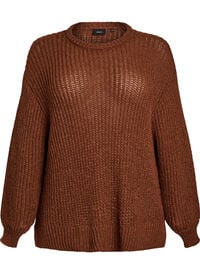 Strikket bluse med frynser på ryggen, Brun Strikket bluse med frynser på ryggen