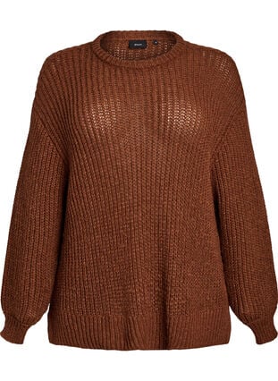 Zizzi Strikket bluse med frynser på ryggen, Tiramisu, Packshot image number 0