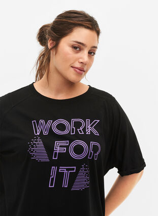 Treningst-skjorte i bomull med print, Black w. Work For It, Model image number 3