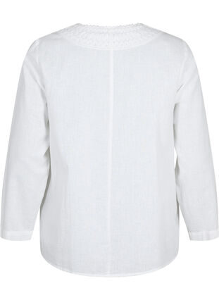Bluse av bomull med heklede detaljer, White, Packshot image number 1