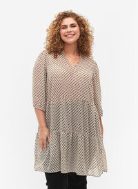FLASH - Mønstrete tunika med 3/4-ermer, Off White Dot , Model