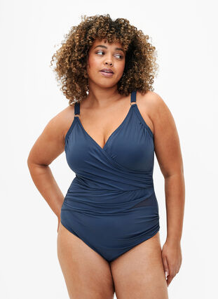 Zizzi Badedrakt med wrap, Blå, Model image number 0