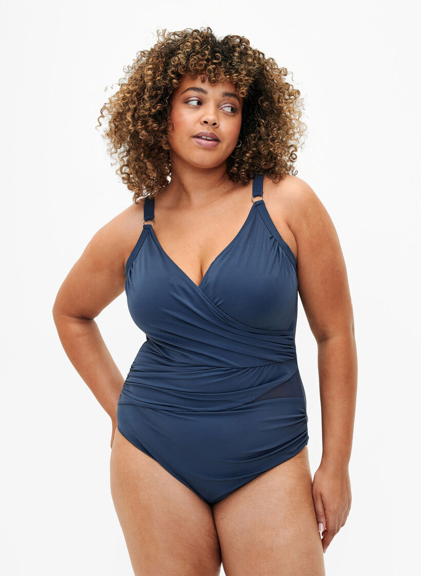 Badedrakt med wrap, Blå, Model image number 0