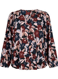 Skjortebluse med v-hals og trykk
