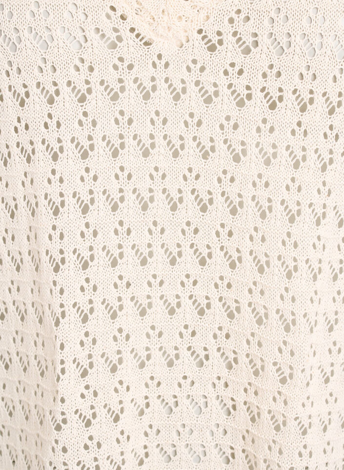 Ermel&oslash;s bluse med hullbroderi og V-hals, Beige, Packshot image number 2