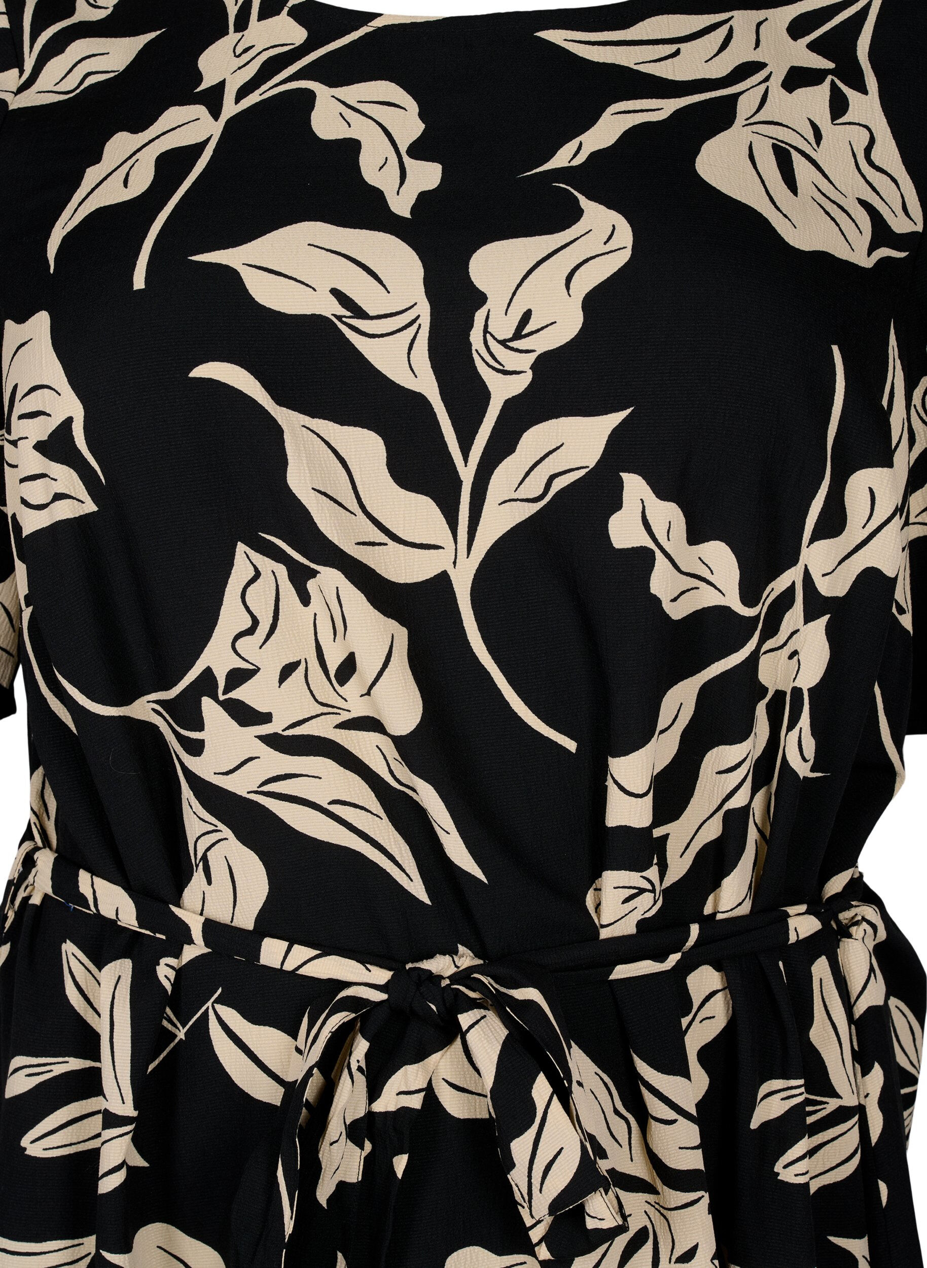 Zizzi FLASH - Kortermet kjole med belte, Black Off White Fl., Packshot image number 2