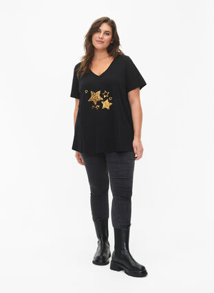 T-skjorte i bomull med paljetter, Black W. Star, Model image number 2