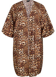 Kimono i viskose med 3/4 ermer, Leopard AOP
