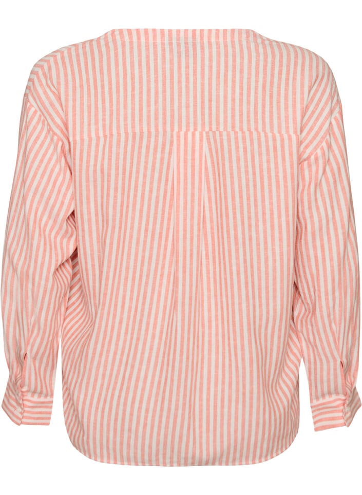 Bluse i lin og viskose med V-hals, Orange, Packshot image number 1