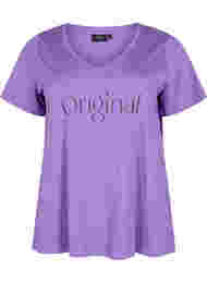 T-skjorte i bomull med trykk og V-hals, Deep Lavender ORI