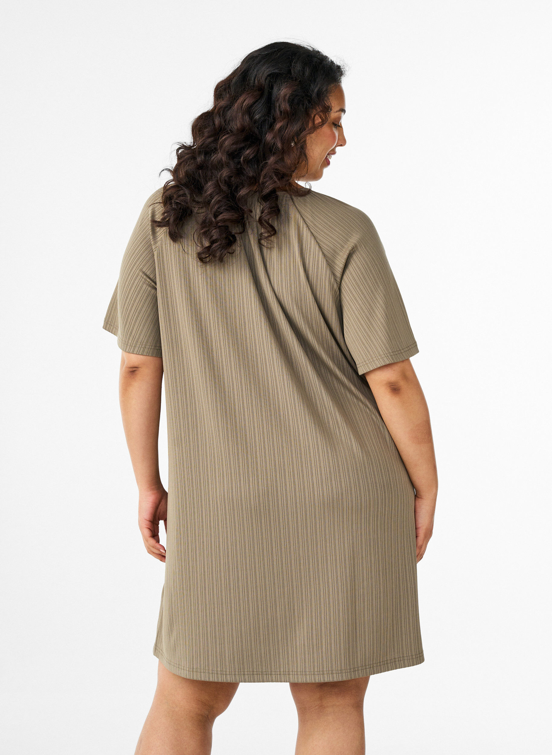 ZizziJerseytunika med teksturerte striper, Brun, Model image number 2