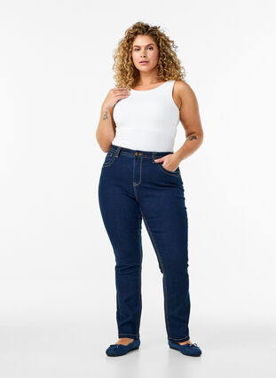 Zizzi Slim fit Vilma jeans med høyt liv, Dk blue rinse, Model image number 0
