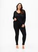 Ribbestrikket bluse med lange ermer og V-hals, Black, Model image number 2