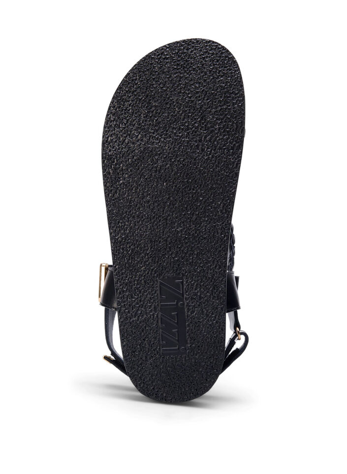 Lærsandal med flettede stropper og bred passform, Svart, Packshot image number 5