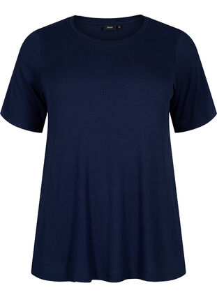 T-skjorte i viskose med ribbet struktur, Navy Blazer, Packshot image number 0