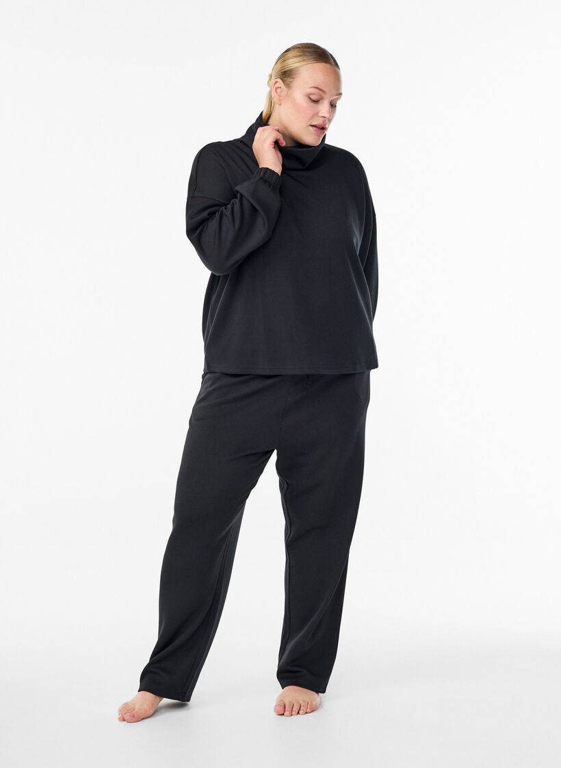 Bluse i modalblandet kvalitet med halvpolo, Svart, Model image number 1