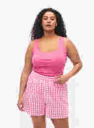 Rutete pysjamasshorts i bomull, Pink Check, Model