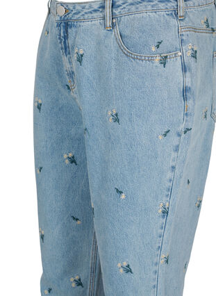 Mille mom fit jeans med blomstrete broderi, Blue w. Small Flower, Packshot image number 2