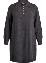 Kort strikkekjole med poloskjorte-krage og knapper, Grå