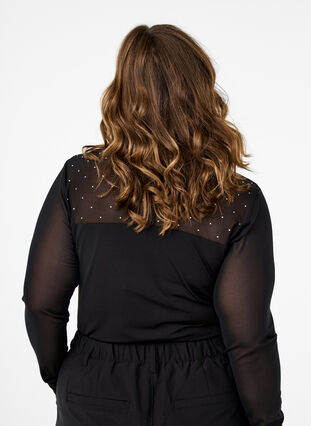 Zizzi Bodystocking med nagler og lange ermer i mesh, Black, Model image number 1