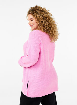 Zizzi Strikket bluse med rund hals, Begonia Pink Mel., Model image number 1