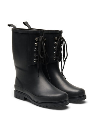 Zizzi Gummistøvler med wide fit og knyting, Black, Packshot image number 2