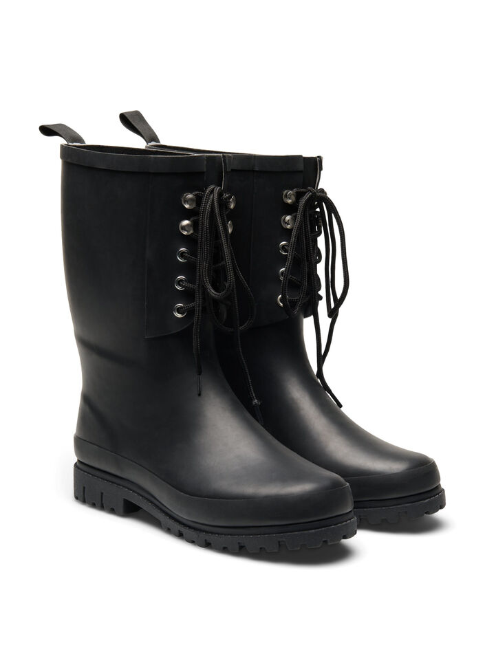 Gummistøvler med wide fit og knyting, Black, Packshot image number 2