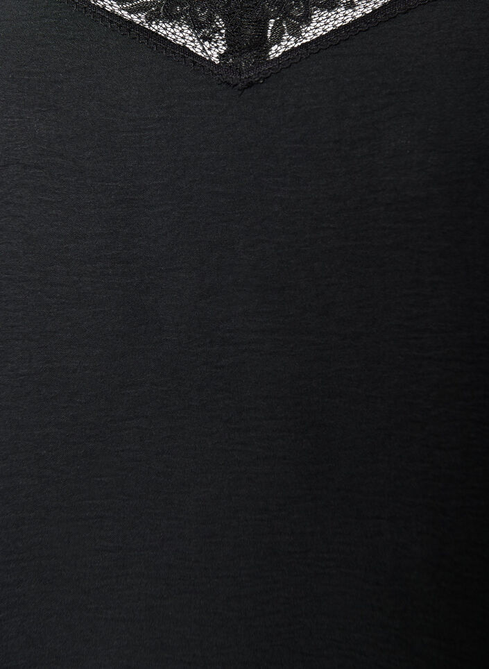 Cami-topp med V-hals og blonderkant, Svart, Packshot image number 2