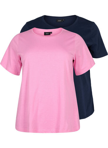 Basis T-skjorter i bomull, 2 stk., Rosebloom/Navy B, Packshot image number 0