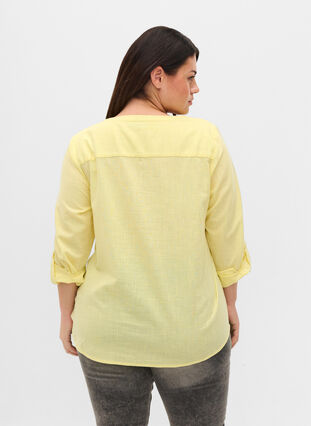 Bomullsbluse med V-hals, Yellow, Model image number 1