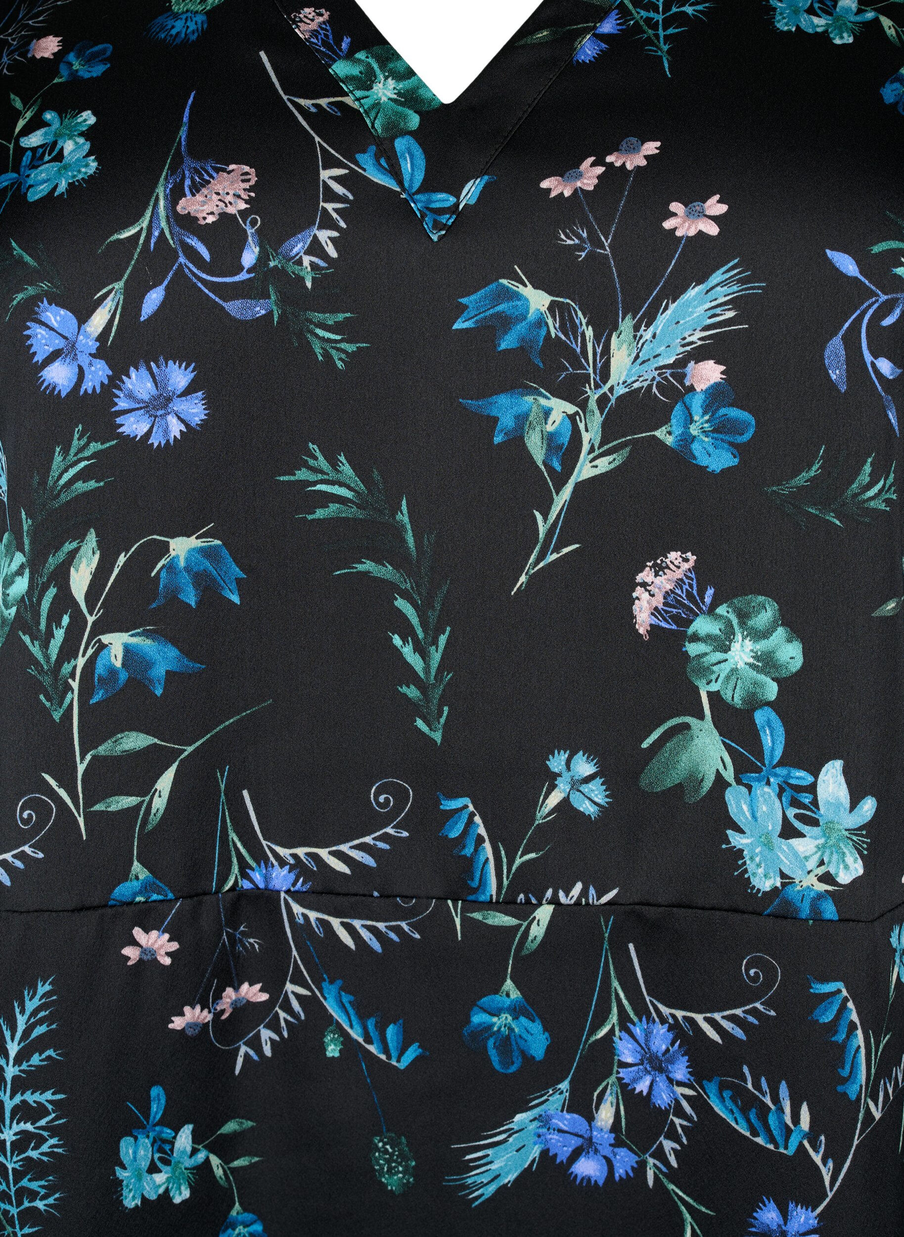 ZizziMidikjole med lange ermer og blomstertrykk, Blue Flower AOP, Packshot image number 2