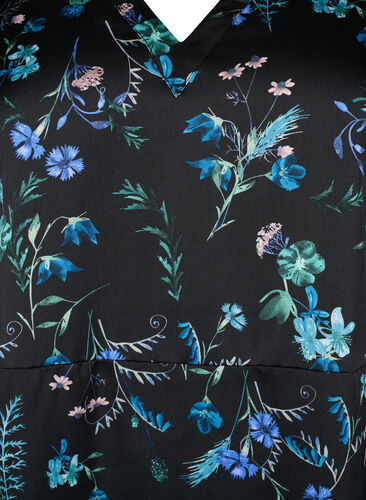 Midikjole med lange ermer og blomstertrykk, Blue Flower AOP, Packshot image number 2