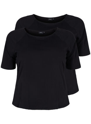 T-skjorte i bomull med 2/4-ermer, 2 stk, Black, Packshot image number 0