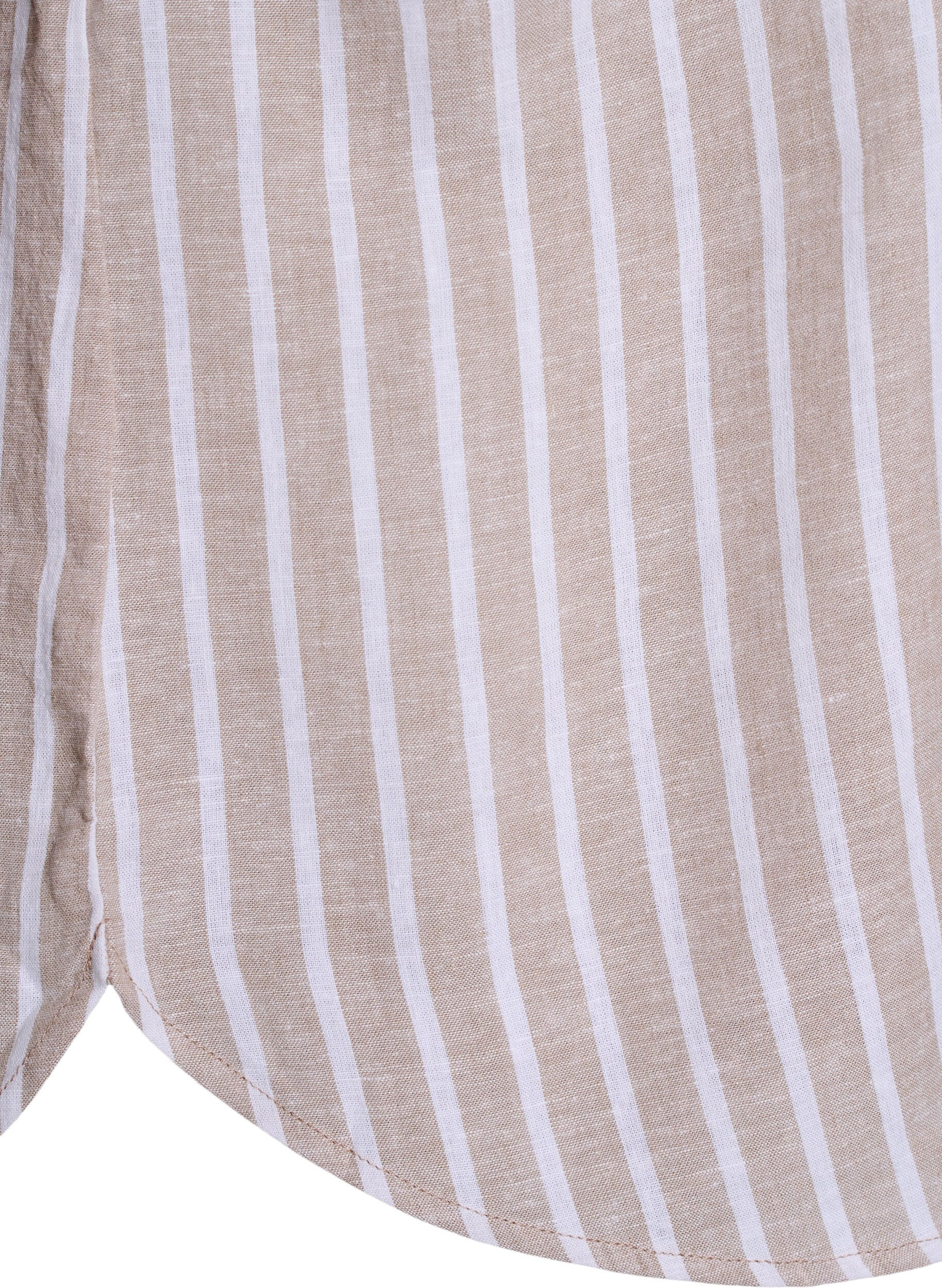 Zizzi Skjorte i lin og viskose med 3/4 ermer, Beige, Packshot image number 3