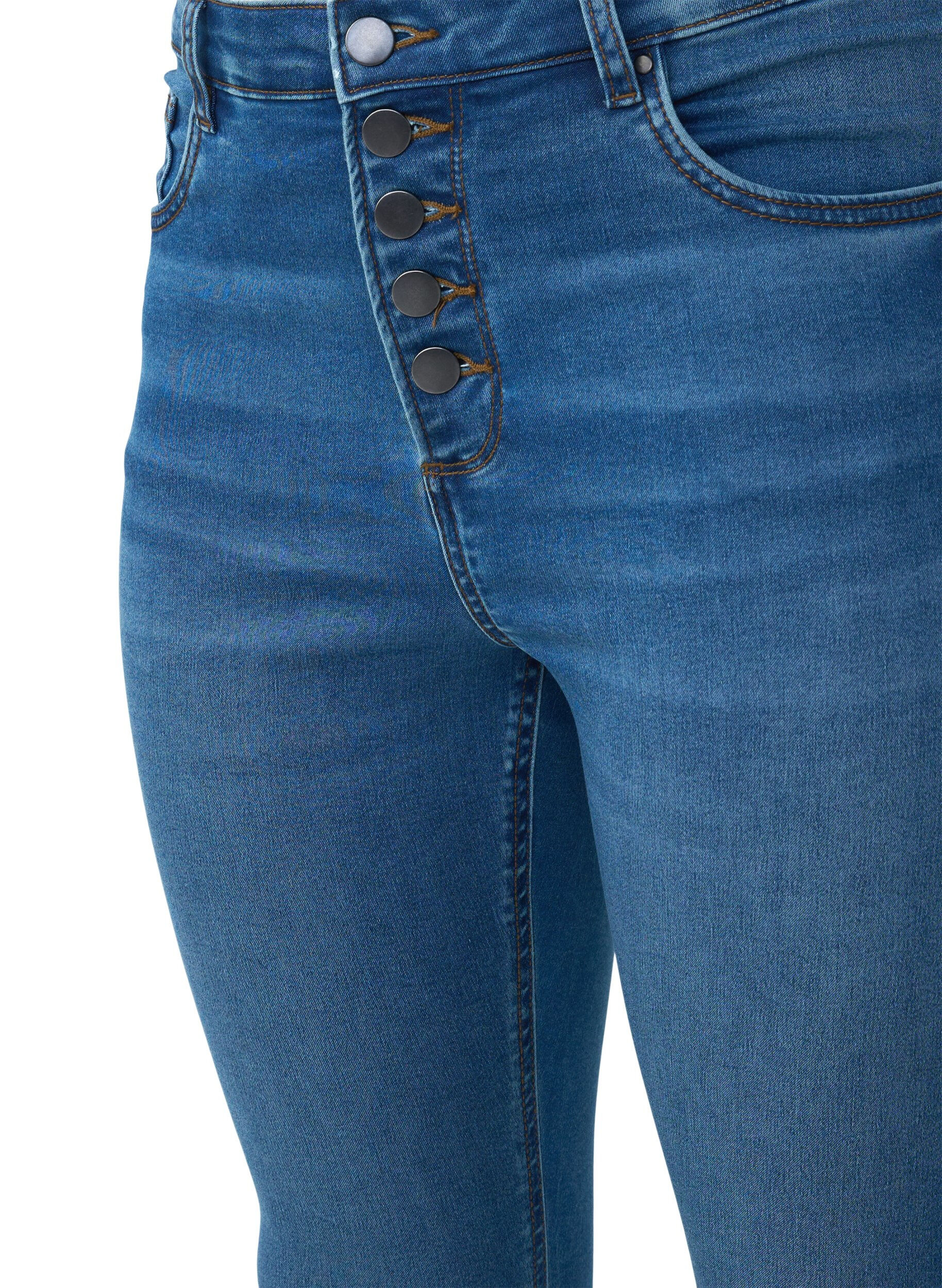 Zizzi Amy-jeans med h&oslash;yt liv og knappelukking, Blue Denim, Packshot image number 2