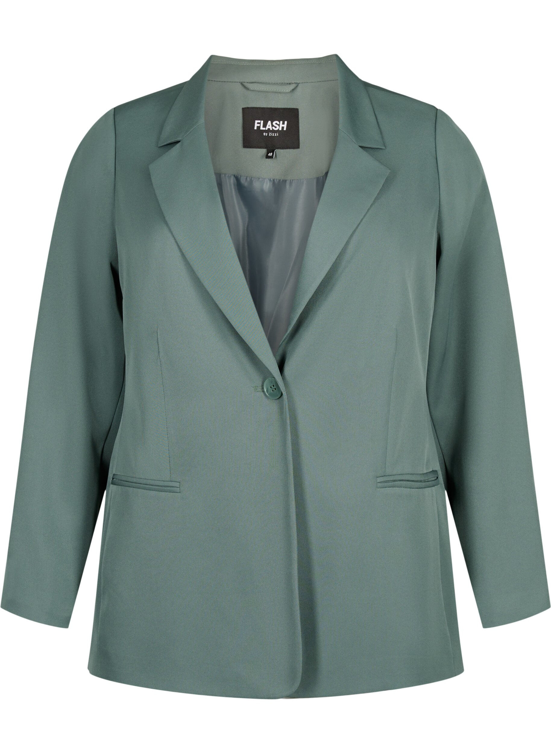 Zizzi FLASH - Enkel blazer med knapp, Gr&oslash;nn, Packshot image number 0