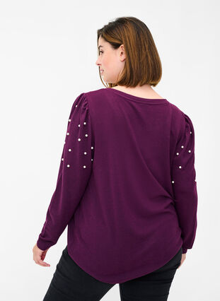 Bluse med lange ermer og dekorative perler, Purple Melange, Model image number 1