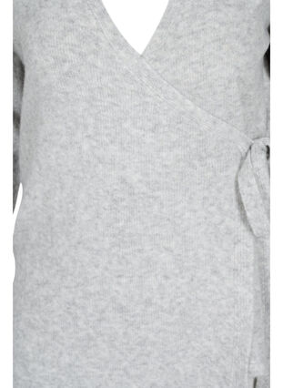 Melert strikkecardigan med omslag, Light Grey Melange, Packshot image number 2