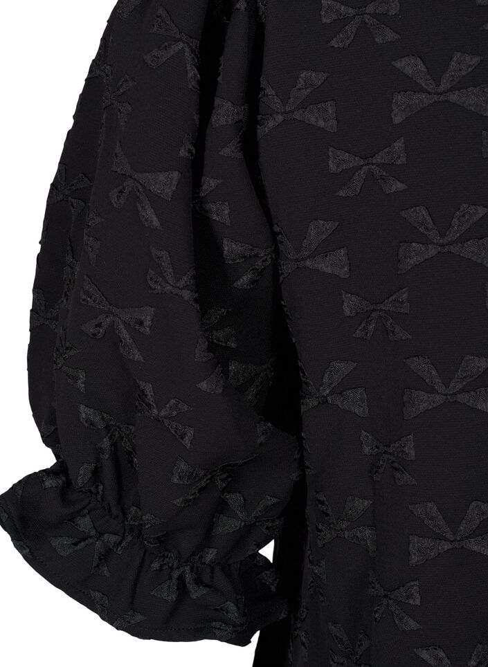 Kort jacquardkjole med sløyfer, Black W. Bow, Packshot image number 3