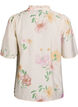 Bluse med blomstertrykk, rysjekrage og 1/2 ermer, Beige, Packshot image number 1