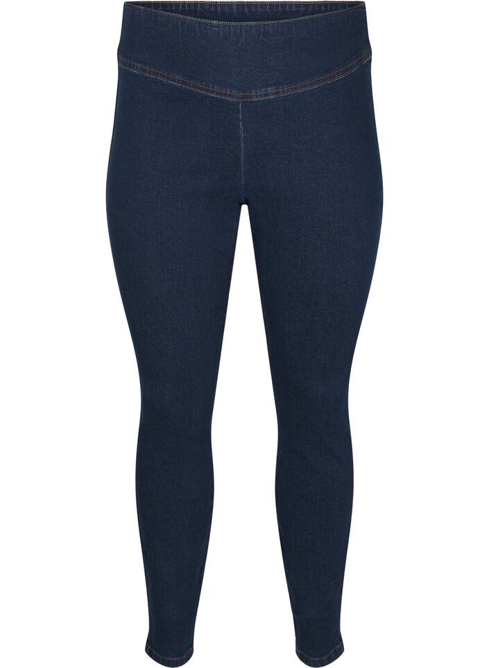 Elastiske jeggings med høy midje, Dark Blue, Packshot image number 0