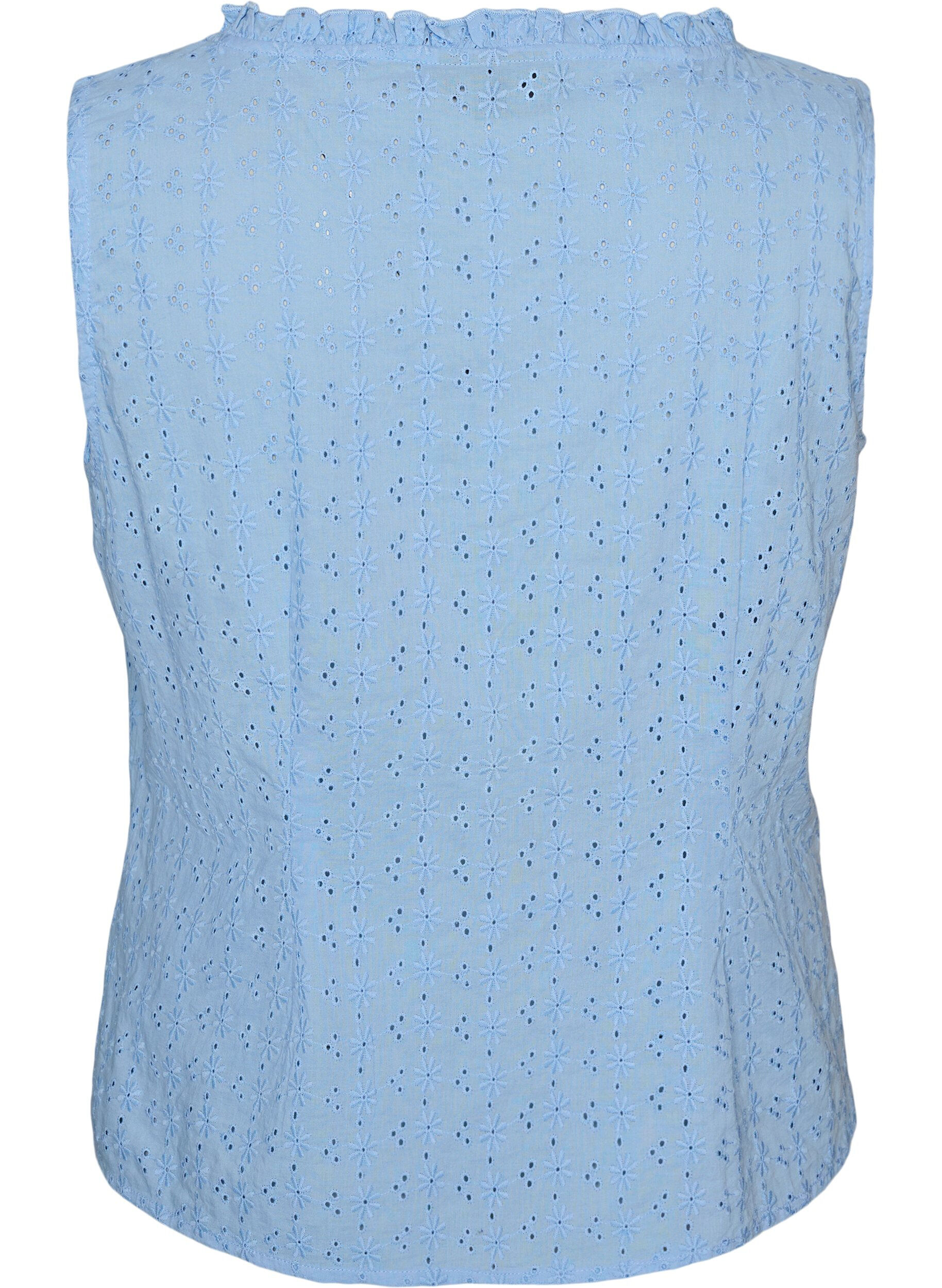 ZizziErmel&oslash;s bluse med broderi anglaise og volanger, Bl&aring;, Packshot image number 1